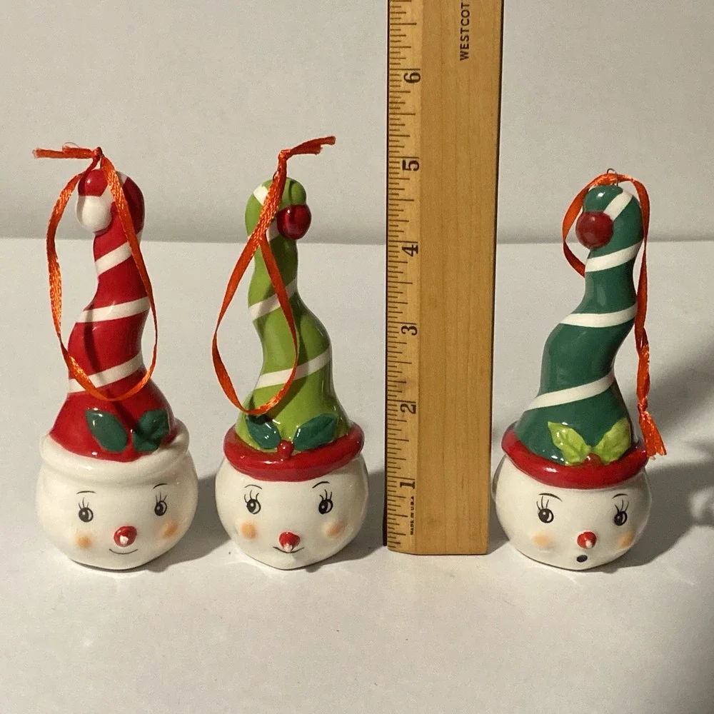 Set of 3 Johanna Parker Christmas  Ceramic Snowmen Ornaments Holiday Snowman